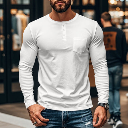 📢📢53 % POPUST !!⏰⏰Gentlemanska in elegantna moška majica Slim Fit Henley z dolgimi rokavi