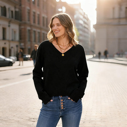 💖 Pulover z V-izrezom in pletenim vzorcem 🍂