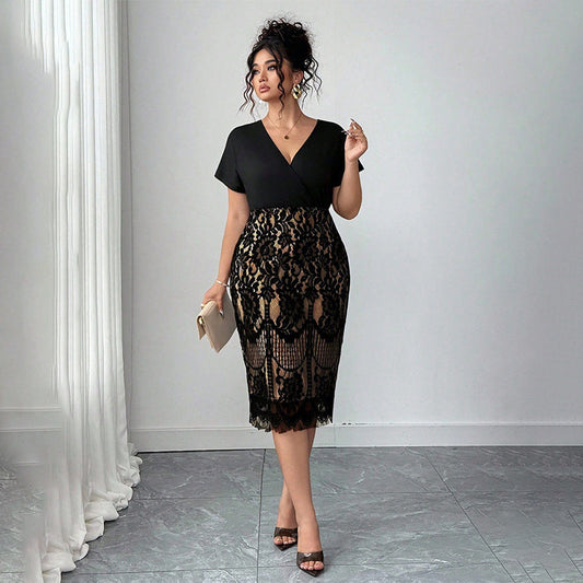 Ženska casual modna obleka z V-izrezom